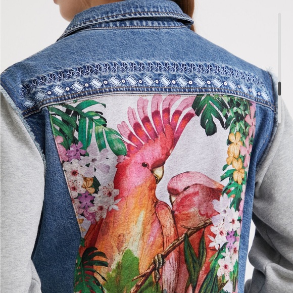 NWOT Sold out Desigual Denim Jacket with removable Gray Hood - Picture 7 of 16